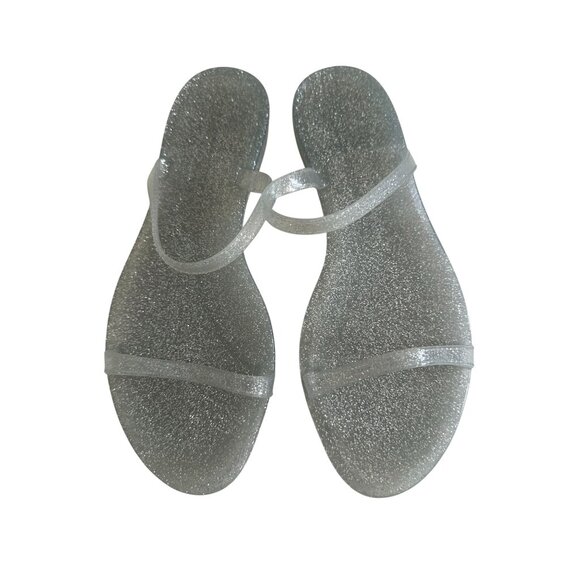 STUART WEITZMAN Clear Silver Glitter Slide Flats Sandals Size 8 - Picture 3 of 6